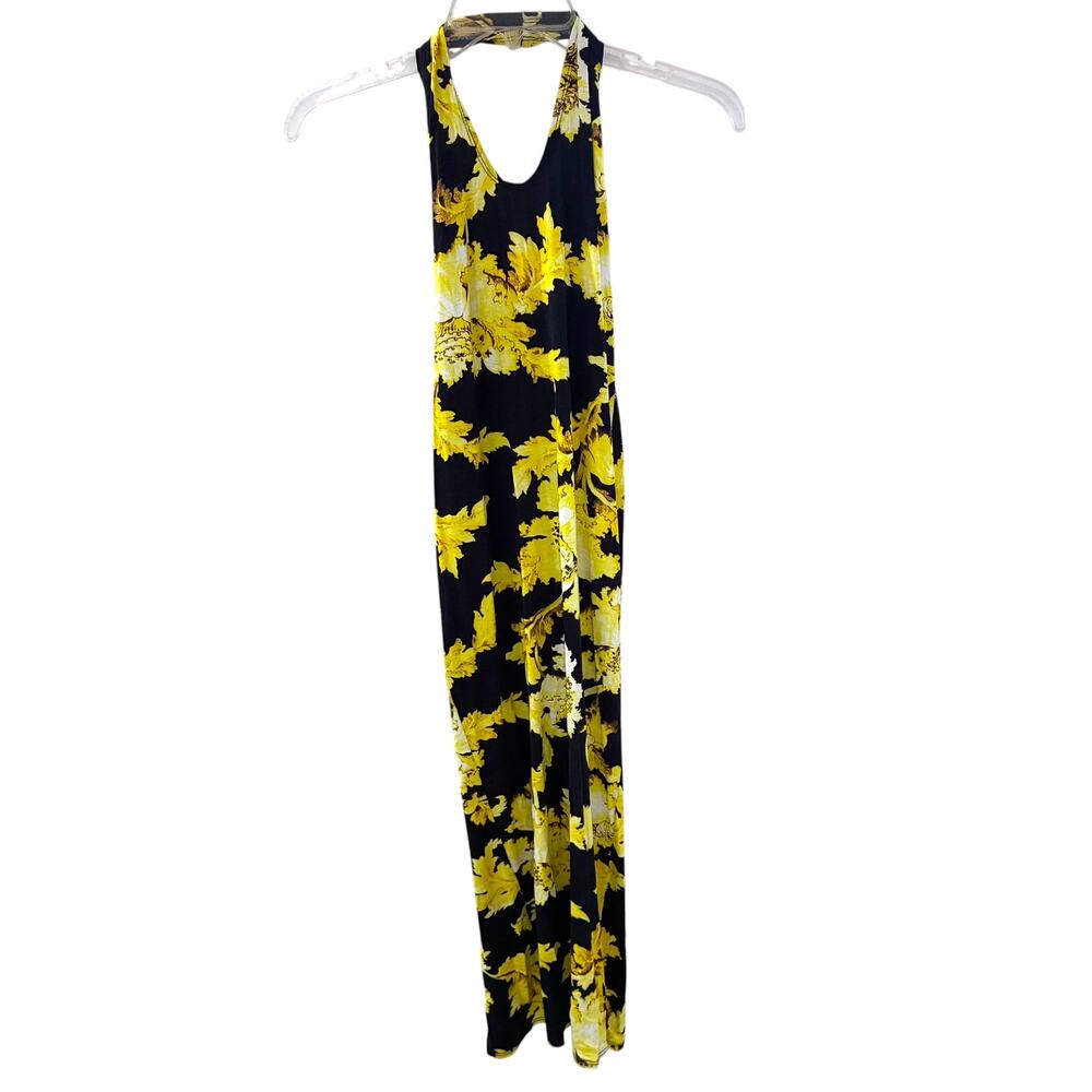 ASOS DESIGN Halter Maxi Dress Black Yellow Floral Open Back Women's US 2